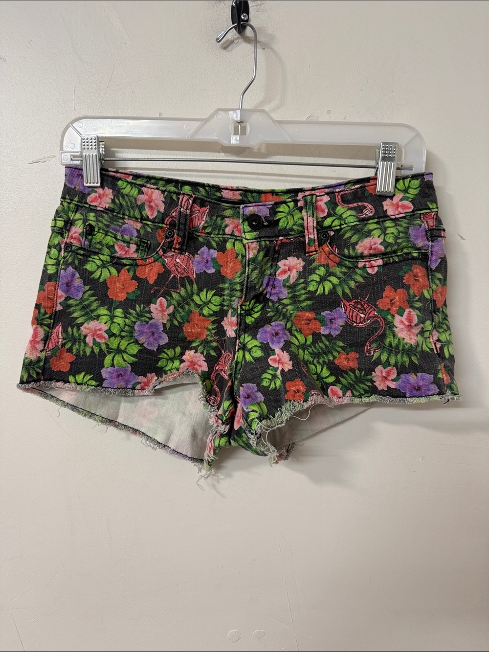 Lovesick Black Denim Shorts with Multicolor Floral Print